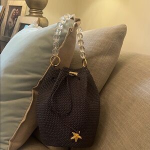 Elegant Navy Woven Bag with Gold Accents